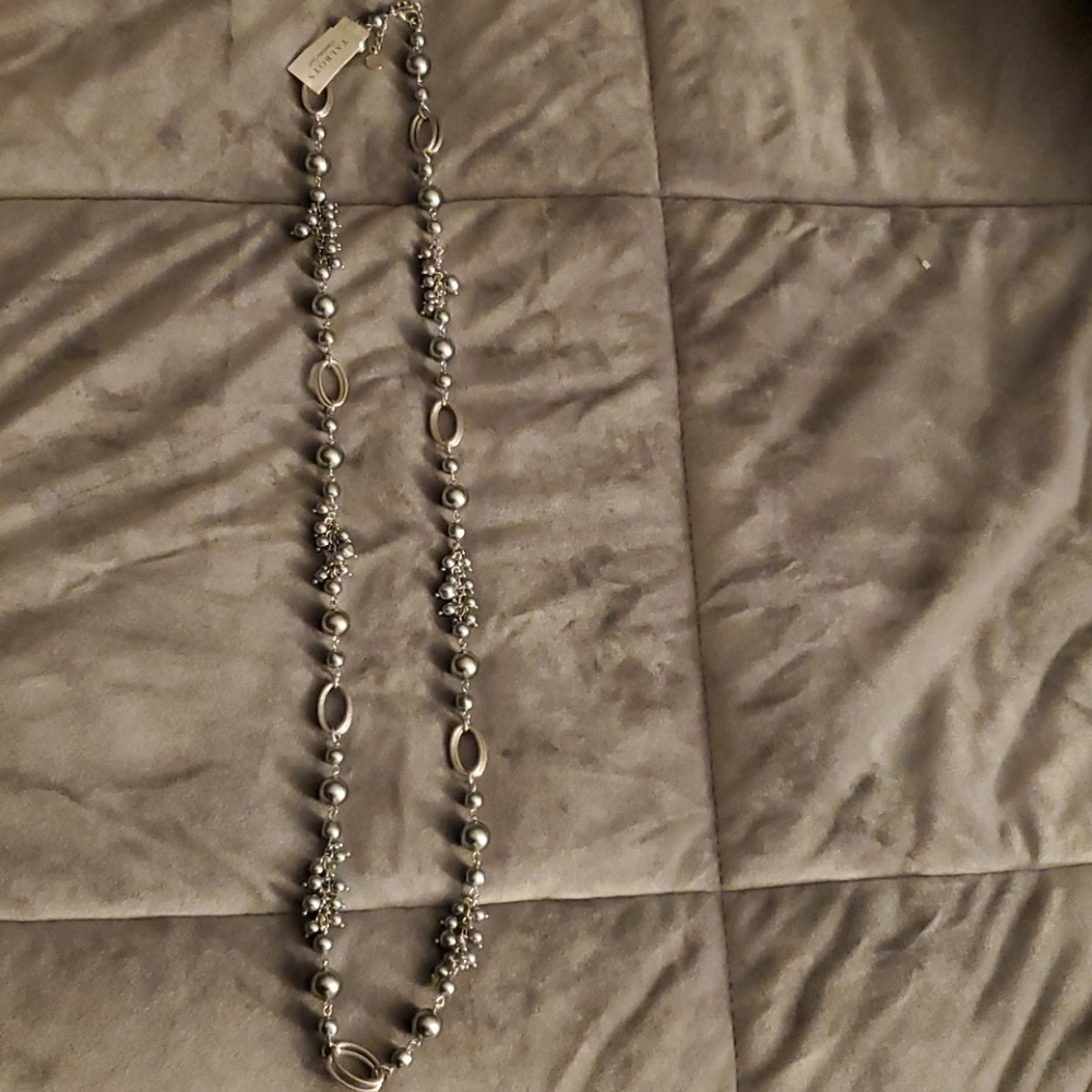 Talbots silver mixed media long necklace NWT
